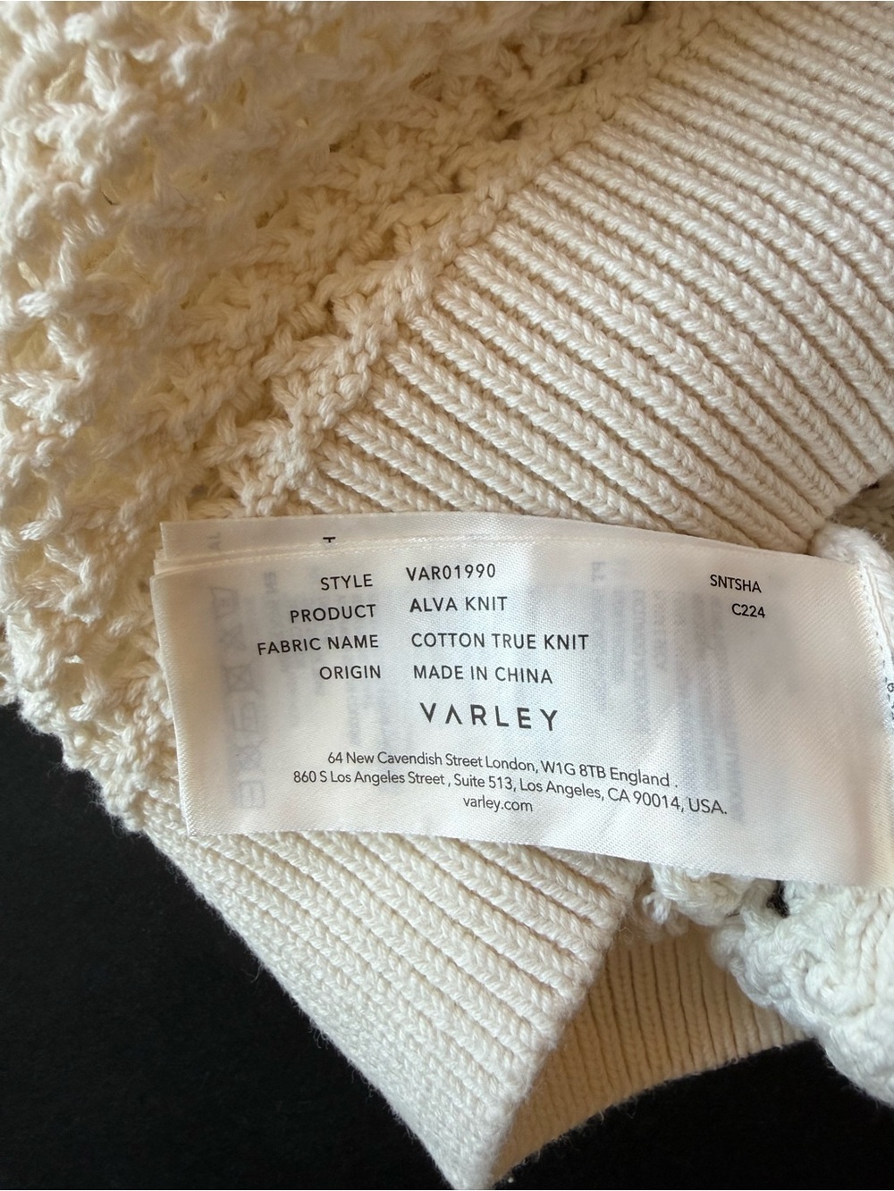 Varley Cream Crochet-Textured Short Sleeve Crew Sweater - Picture 5 of 6
